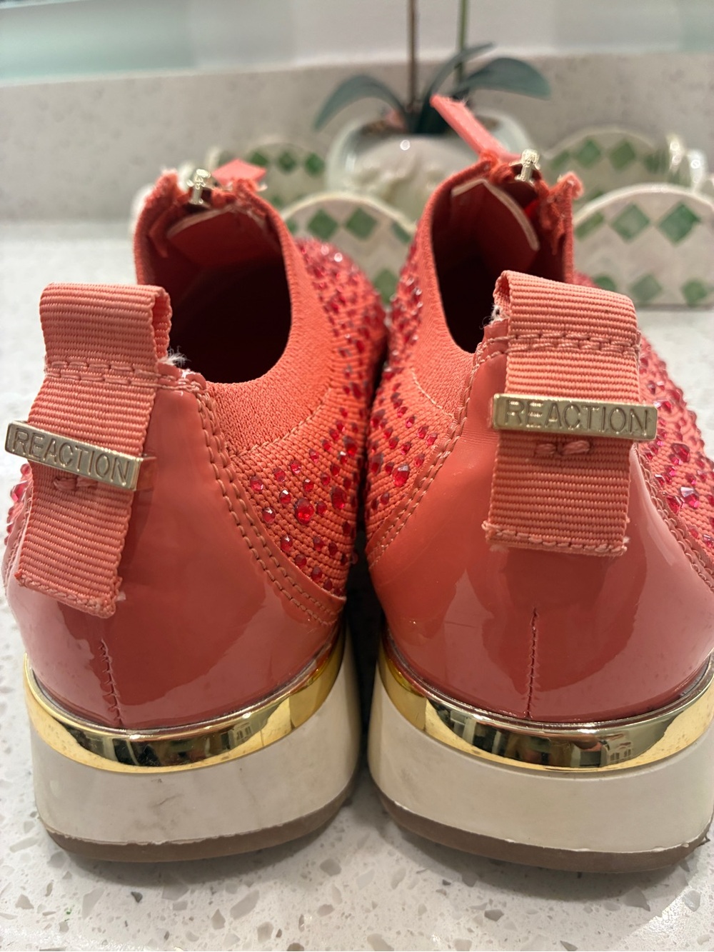 Kenneth Cole Reaction Coral Knit Slip-On Sneakers with Gold Trim - Picture 4 of 8